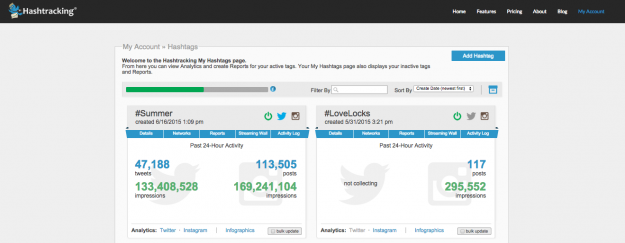 New Hashtracking My Hashtags Page for easier reporting and analytics
