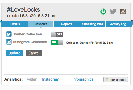 Adding a second platform to a hashtag you're already tracking is one-click simple!